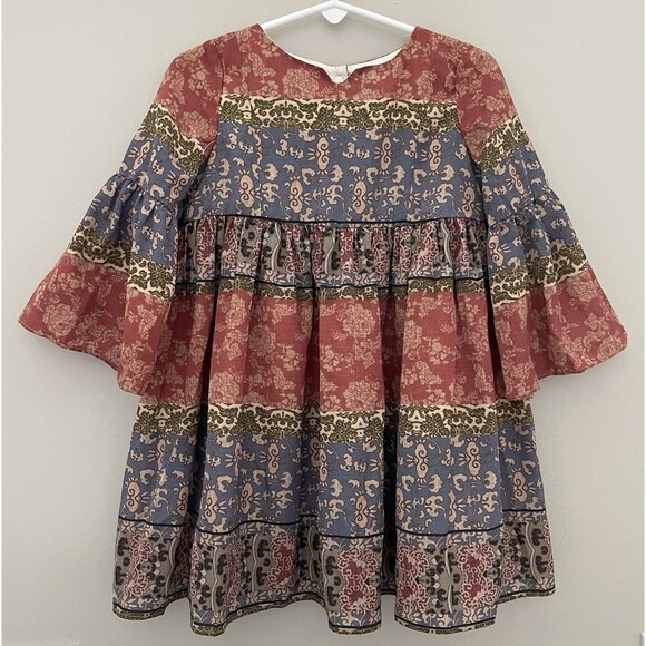 Pippa & Julie Girls 3T Bell Sleeve Bohemian Ruffle Dress Fall - Picture 1 of 9
